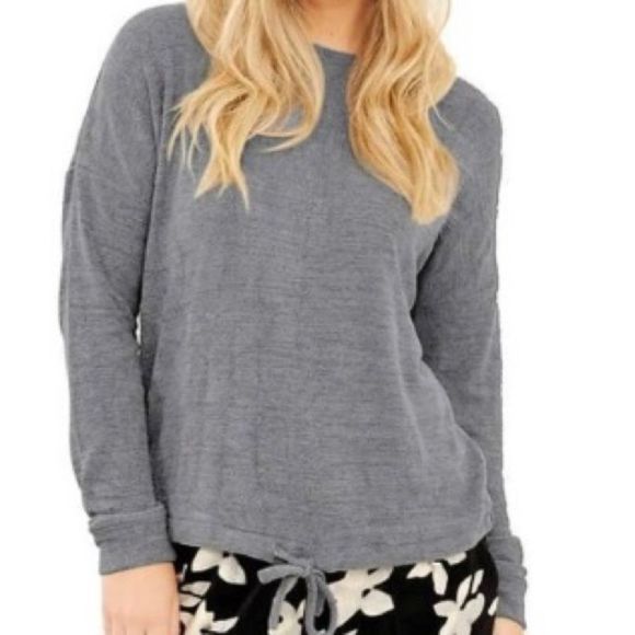 THREE DOTS french terry grey LS pullover w tie - S - Picture 14 of 14